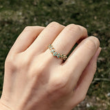 Contour 14k Solid Gold Band w Bezel Emerald Accents | Green Gemstone Ring | Stackable Ring | May Birthstone