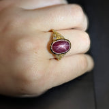 Devashi 14K Yellow Gold Star Ruby Diamond Ring | Oval 11.8x7.8mm