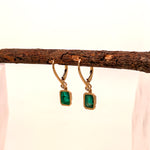 dina 14k yellow gold 0.07cts emerald diamond hoop earrings | emerald cut 7x5mm