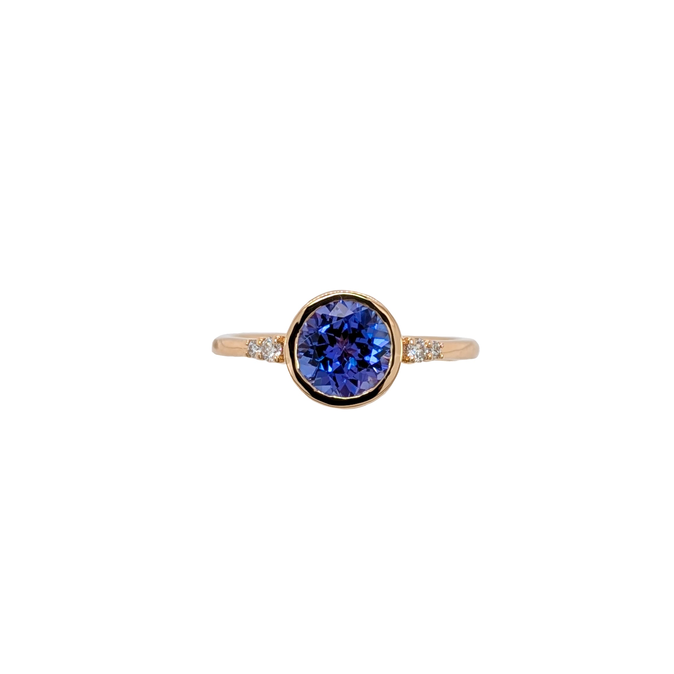 Nivya 14K Yellow Gold 1.24cts AAA Tanzanite Diamond Ring | Round 7mm