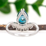 Anu 14K White Gold 3.78cts Blue Zircon Diamond Ring | Pear Shape 9x7mm