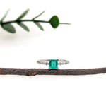 Nainika 14K White Gold 0.57cts Ethiopian Emerald Diamond Ring |  Asscher Cut 5mm