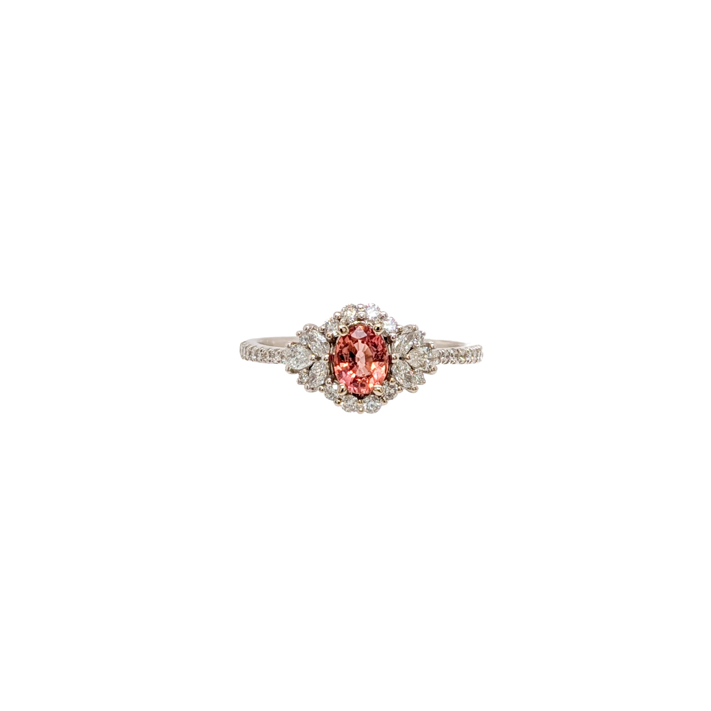 Radha 14K White Gold 0.53cts Padparadscha Sapphire Diamond Ring | Oval 5x4mm