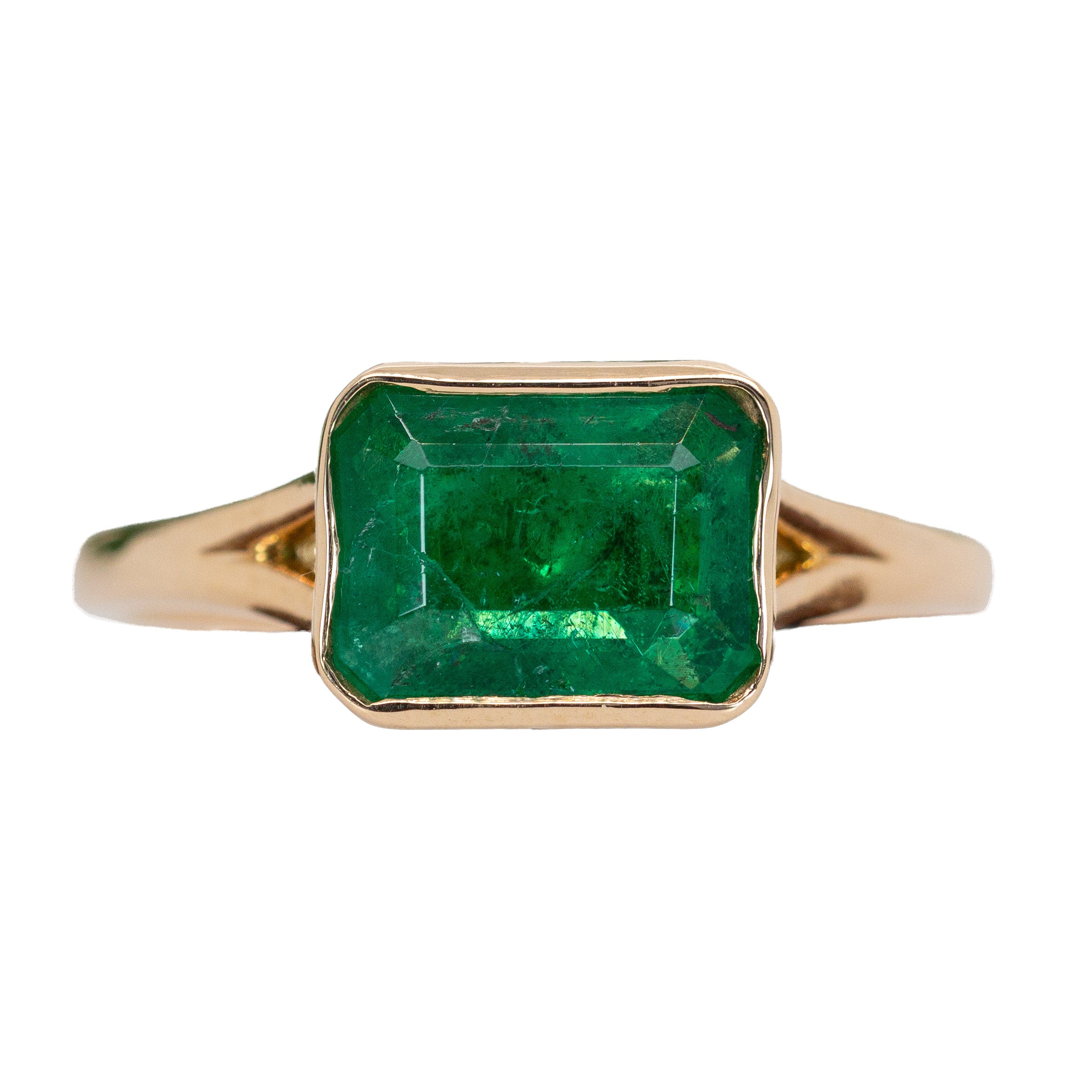 Asra 14K Yellow Gold 1.63cts Zambian Emerald Ring | Emerald Cut 8.5X6.2mm