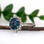 Tanu 14K White Gold 4.05cts London Blue Topaz Diamond Ring | Round 10mm