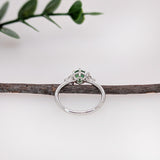 Dainty Green Tsavorite Ring w Natural Diamond Accents in Solid 14k Gold | RD 5mm