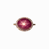 Angel 8.4cts Star Ruby Ring w Natural Diamond Accents in Solid 14K Gold | OV 12x10mm