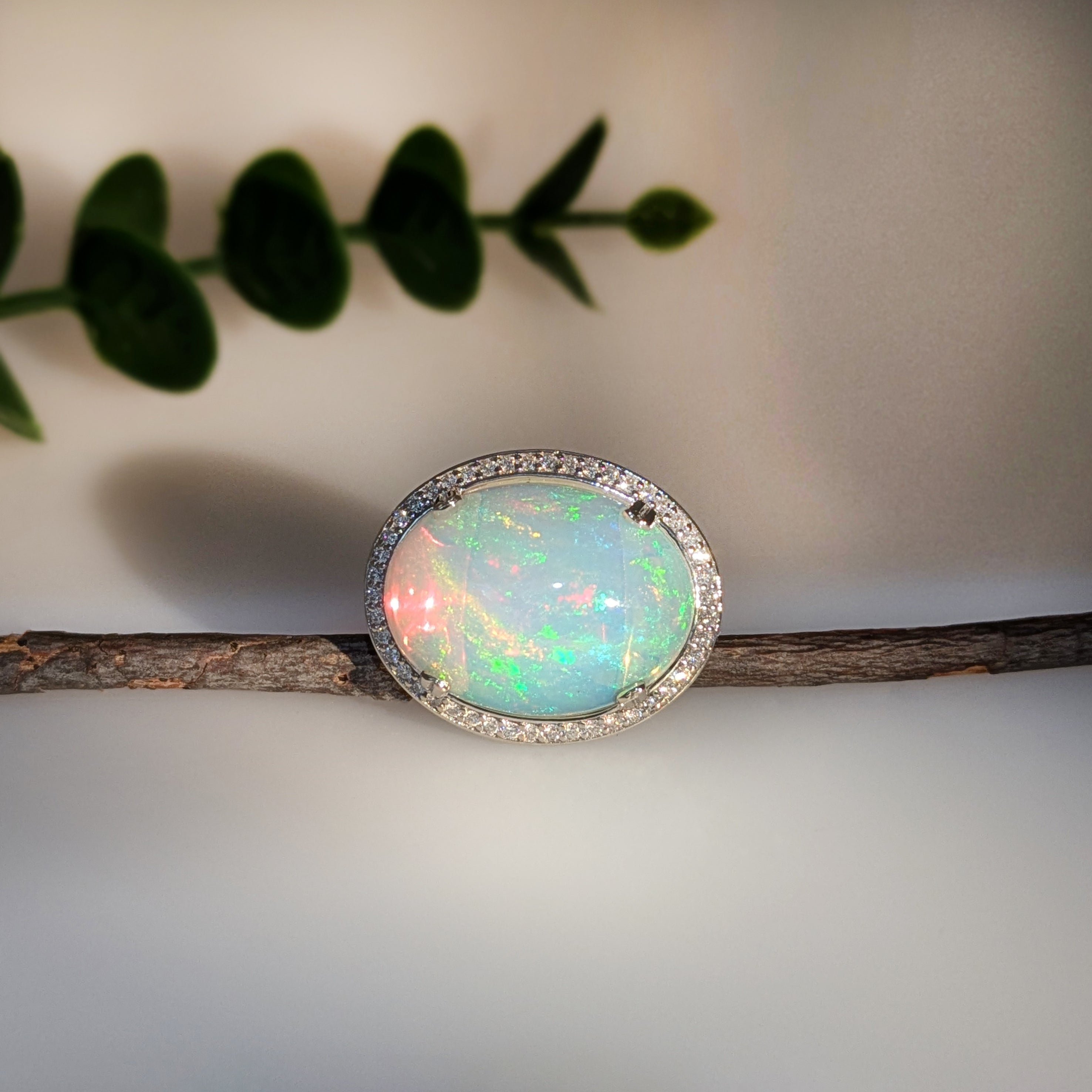 Sasha 14K White Gold 9.43cts Opal Diamond Ring | Oval 20x15mm