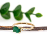Sidha 14K Yellow Gold Colombian Emerald Diamond Ring | EM 7x5mm