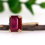 Raha 14K Yellow Gold 4.03cts Ruby Ring | Emerald Cut 9x7mm