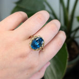 Sylvie 14k Solid Gold Statement London Blue Topaz Ring | Oval 13x9mm