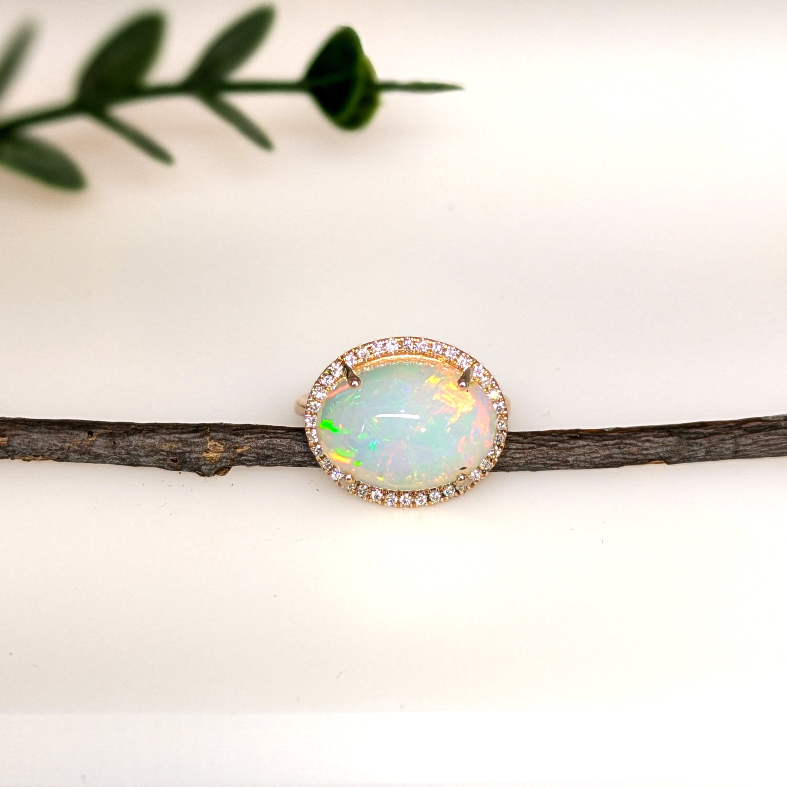 liora 14k yellow gold 6.77cts opal diamond ring | oval 15x12mm
