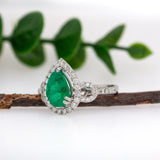 GIA Certified 2.08cts Colombian Emerald Ring w Earth Mined Diamonds in Solid 14K Gold | Pear 10x8mm