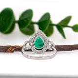 GIA Certified 2.08cts Colombian Emerald Ring w Earth Mined Diamonds in Solid 14K Gold | Pear 10x8mm