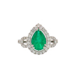 GIA Certified 2.08cts Colombian Emerald Ring w Earth Mined Diamonds in Solid 14K Gold | Pear 10x8mm