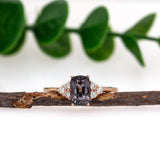 Emma 14K Rose Gold Madagascar Grey Spinel Diamond Ring | Cushion Shape 8x4.5mm