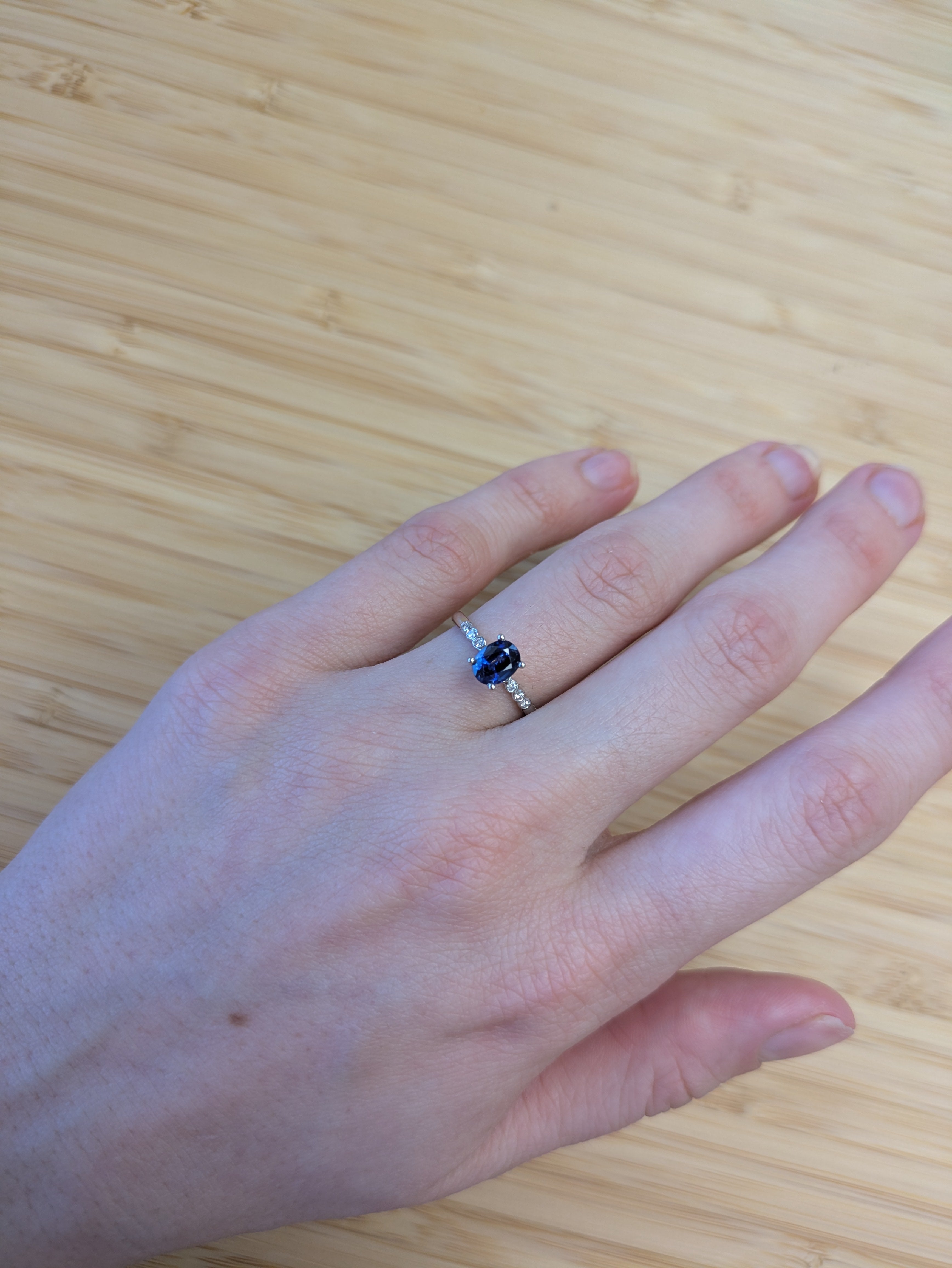 Eleana 14K White Gold 1.13cts Ceylon Sapphire Diamond Engagement Ring | Oval 6x4.7mm