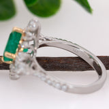 GIA Certified 2.22cts Colombian Emerald Diamond Ring in 14K Dual White Yellow Gold  | Round 8.5mm