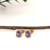 Hina 14K Rose Gold 0.88cts Tanzanite Diamond Stud Earrings | Emerald Cut - 6x4mm