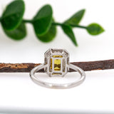 Erica 14K White Gold Ceylon Yellow Sapphire Ring | Emerald Cut 7x5mm
