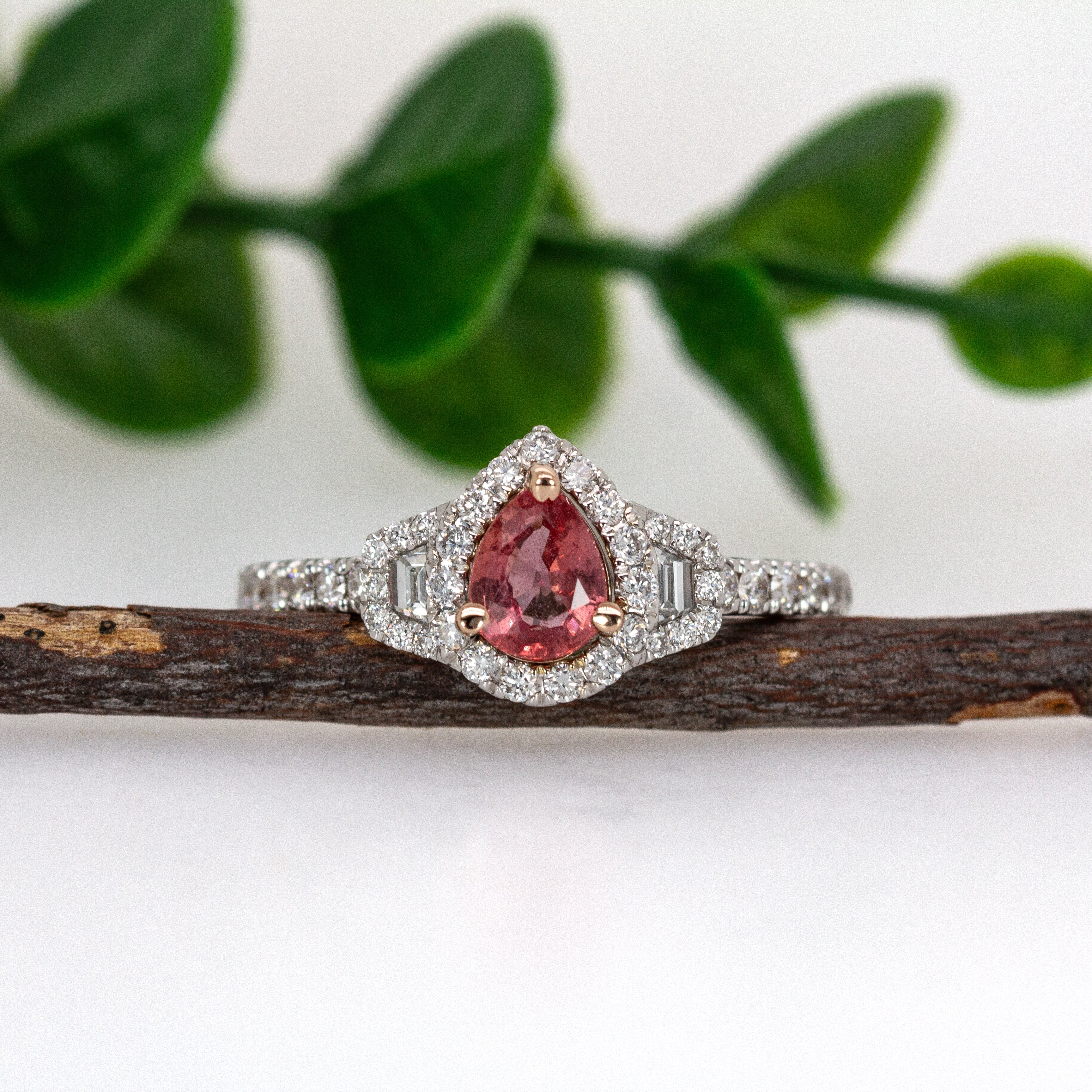 Anya 14K White Gold 0.52cts Padparadscha Sapphire Diamond Ring | Pear 6x4.5mm