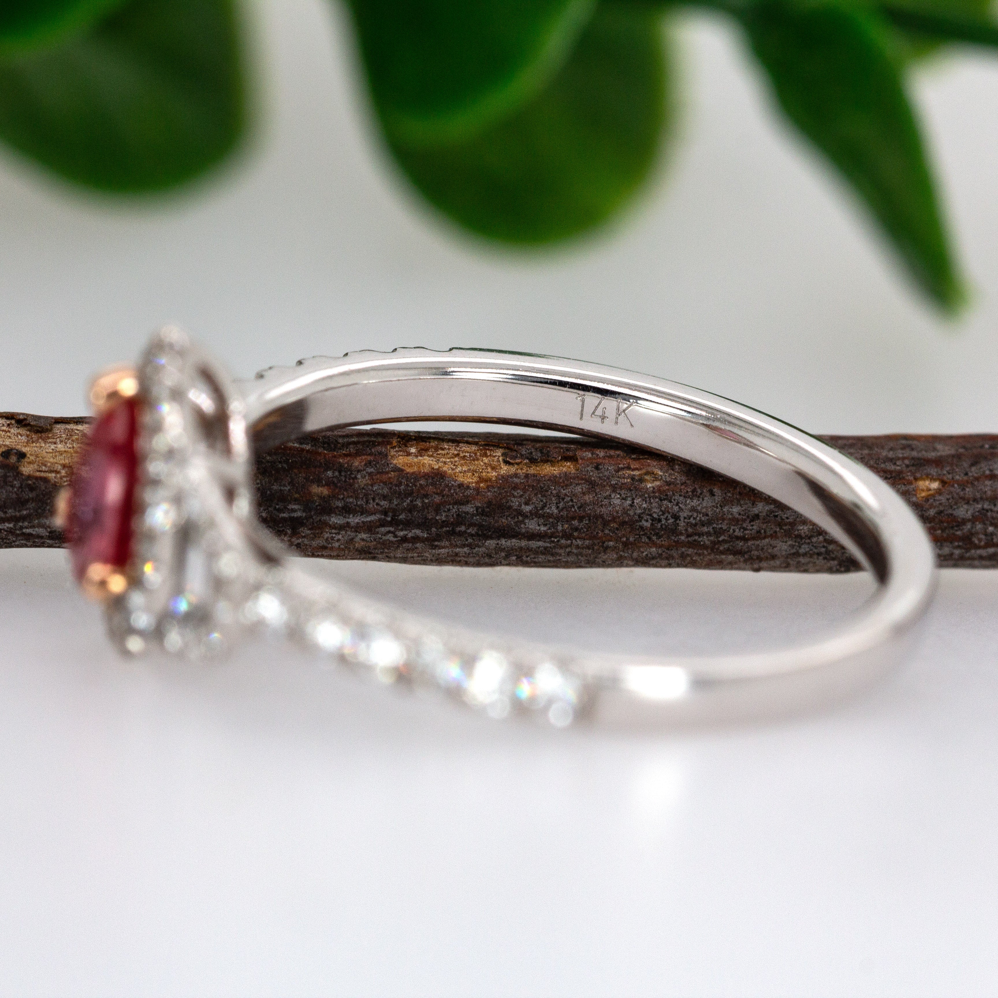 Anya 14K White Gold 0.52cts Padparadscha Sapphire Diamond Ring | Pear 6x4.5mm