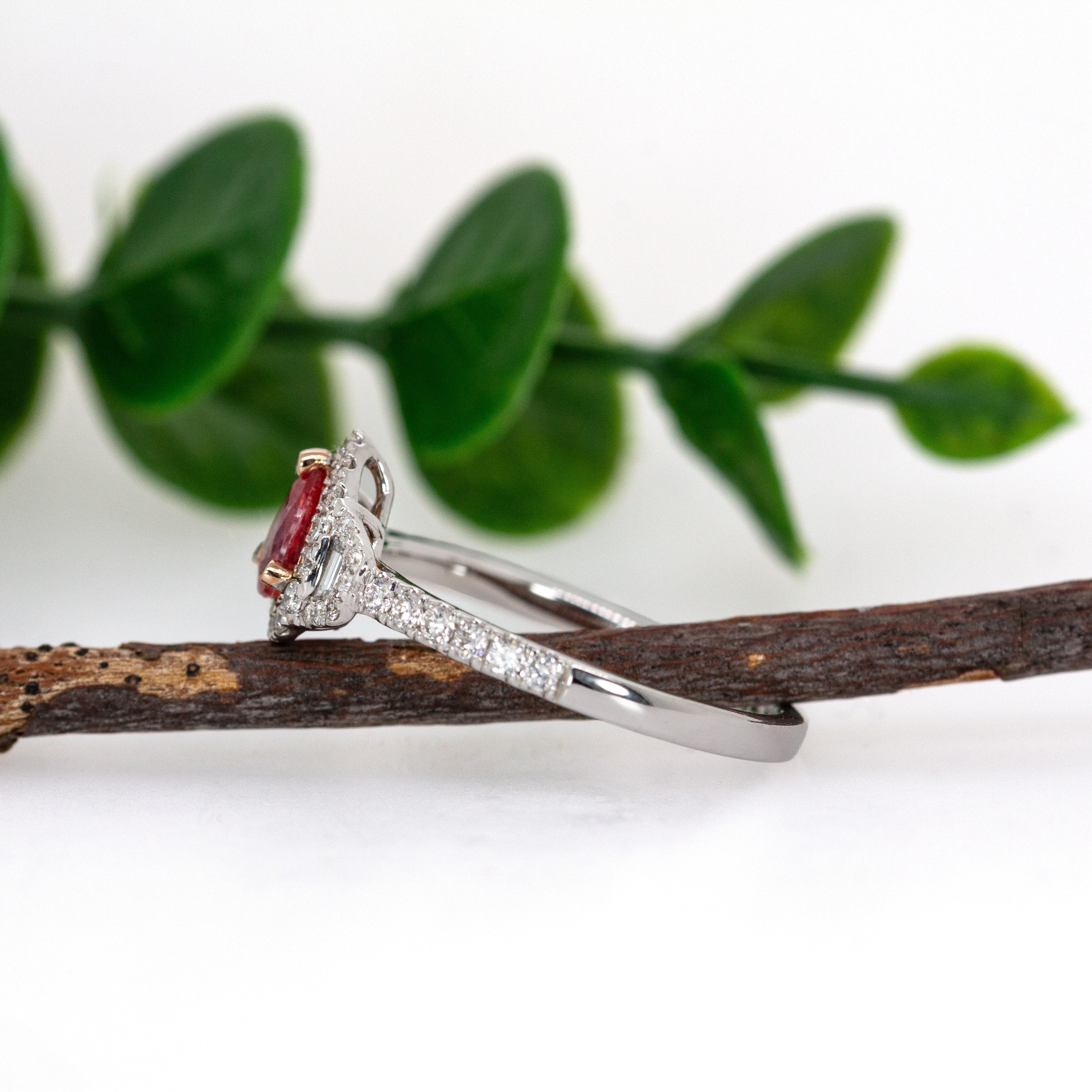 Anya 14K White Gold 0.52cts Padparadscha Sapphire Diamond Ring | Pear 6x4.5mm