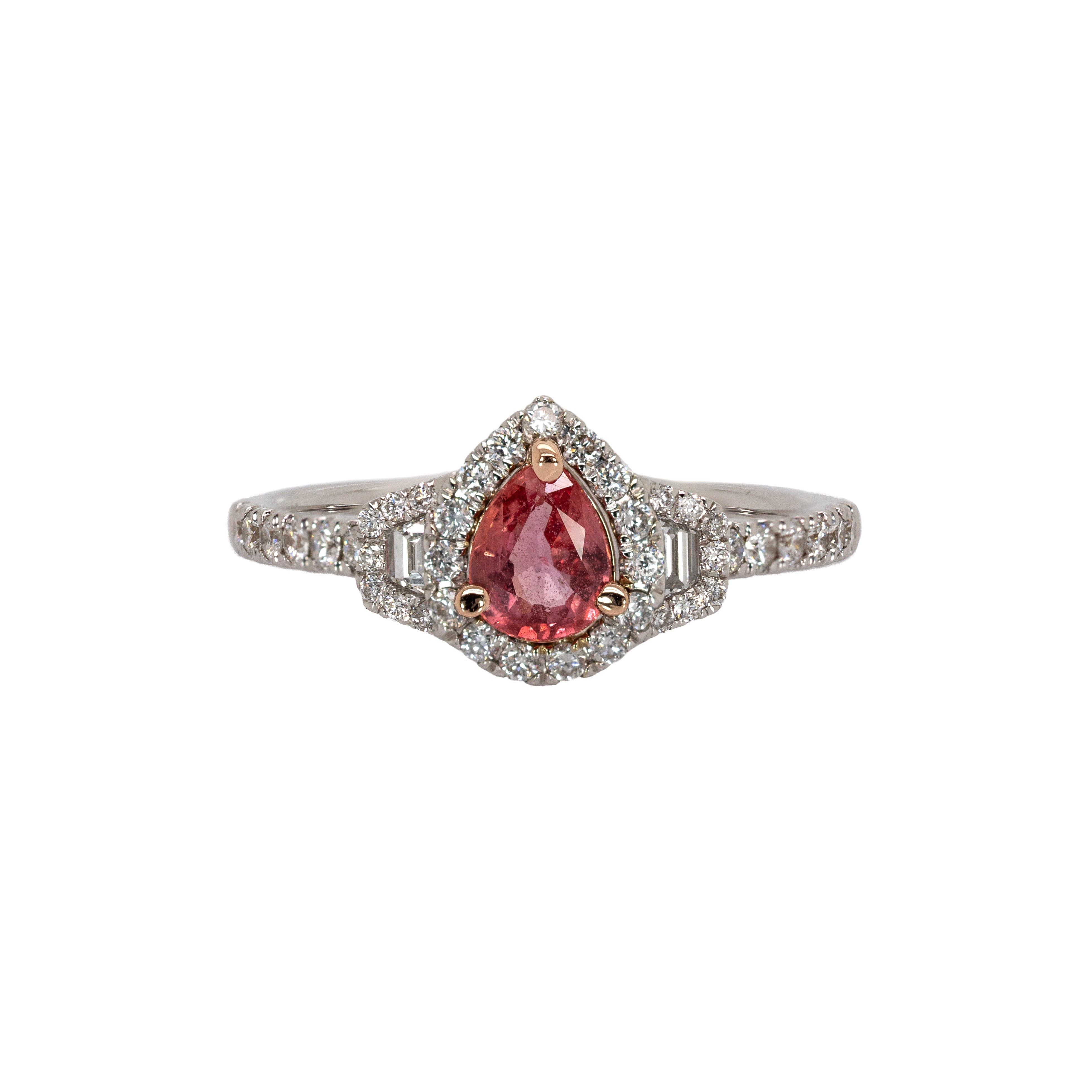Anya 14K White Gold 0.52cts Padparadscha Sapphire Diamond Ring | Pear 6x4.5mm