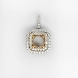 Statement Round Pendant Setting with a Double Diamond Halo in 14K Solid Gold