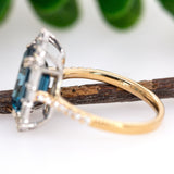 Kashvi 14K Yellow and White Gold London Blue Topaz Diamond Ring | Emerald Cut 11x9mm
