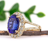 Rani 14K Yellow Gold 4.96cts AAA Deluxe Tanzanite Diamond Ring | Oval Shape 14x10mm