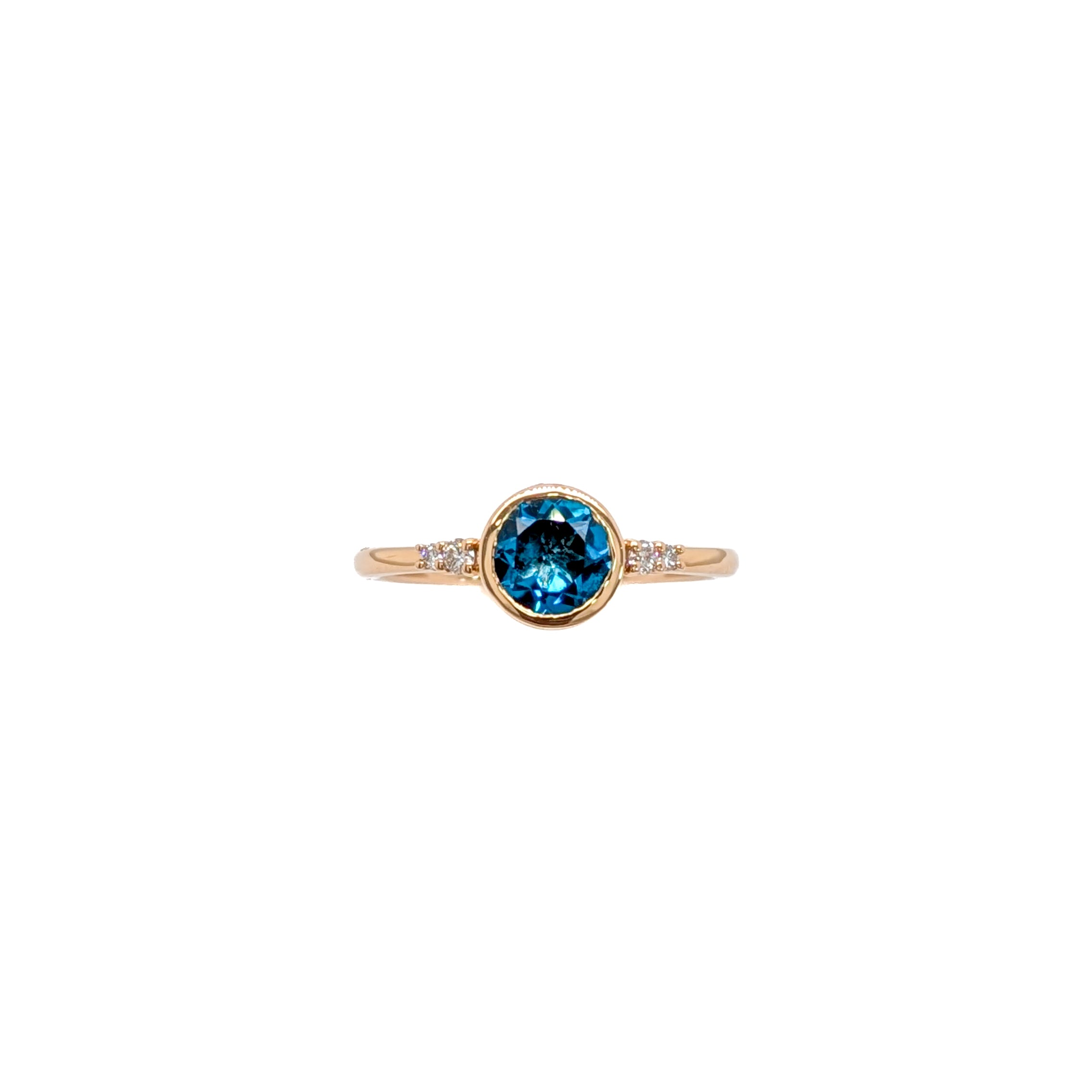 tia 14k yellow gold 0.80cts london topaz diamond ring | round 6mm
