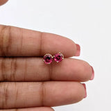 Rubellite Tourmaline Four Prong Studs in Solid 14K Gold | Round 4.5mm 6mm