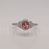 Radha 14K White Gold 0.53cts Padparadscha Sapphire Diamond Ring | Oval 5x4mm