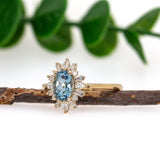 Yashi 14K Yellow Gold Aquamarine Diamond Ring | Oval Shape 7x5mm