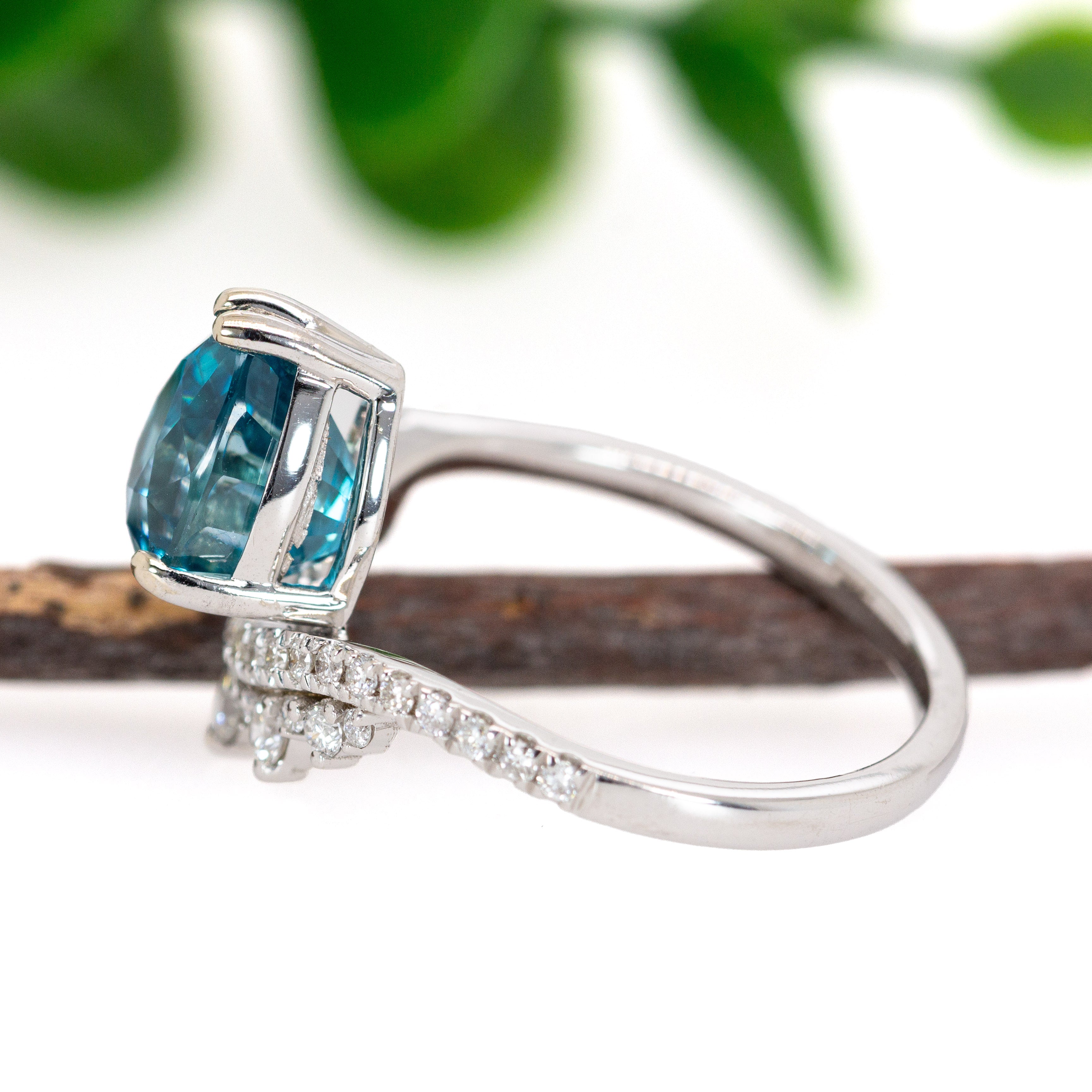 Anu 14K White Gold 3.78cts Blue Zircon Diamond Ring | Pear Shape 9x7mm