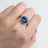 Tanu 14K White Gold 4.05cts London Blue Topaz Diamond Ring | Round 10mm