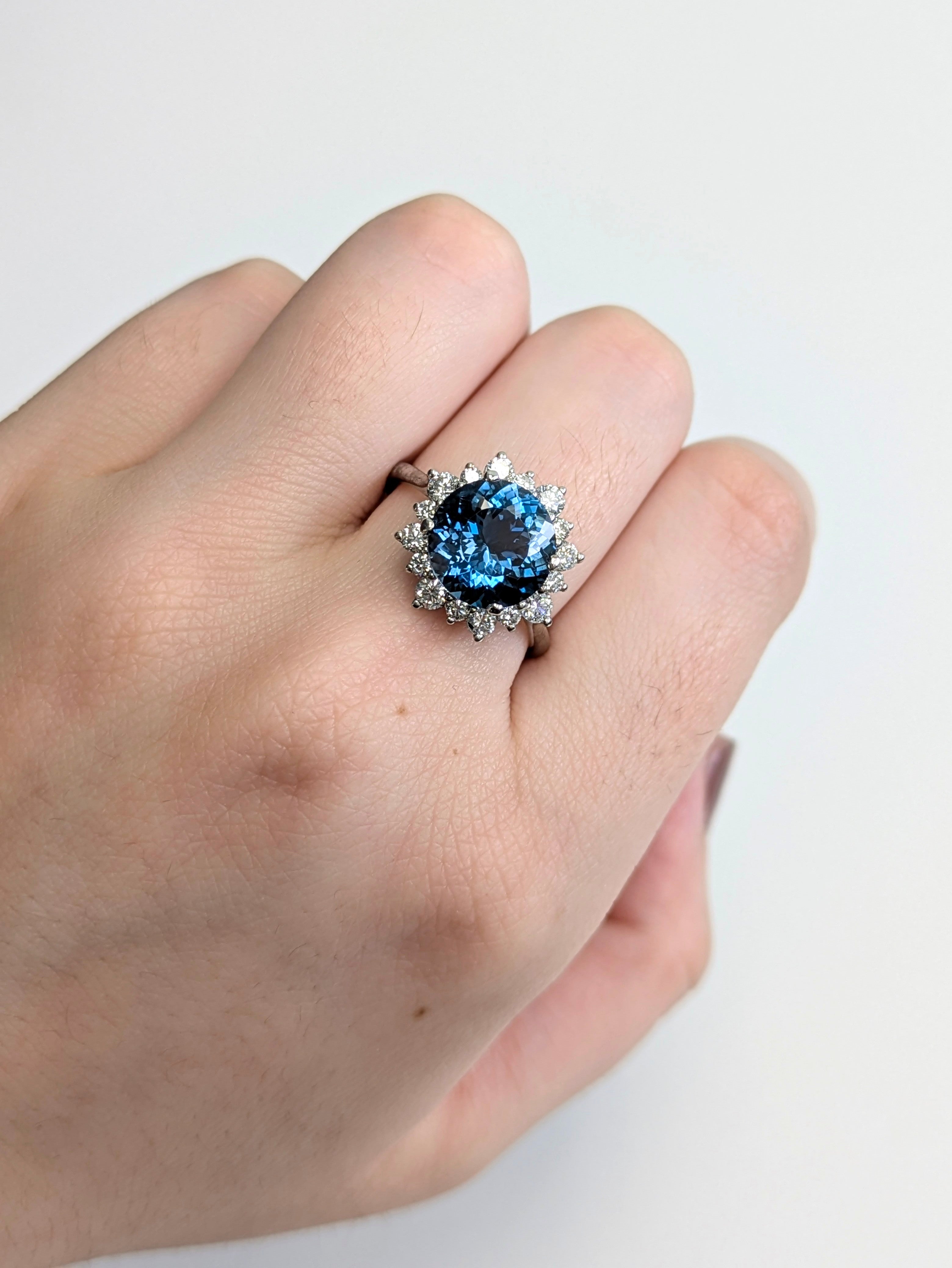 Tanu 14K White Gold 4.05cts London Blue Topaz Diamond Ring | Round 10mm