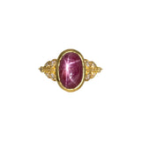 Devashi 14K Yellow Gold Star Ruby Diamond Ring | Oval 11.8x7.8mm