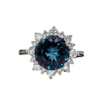 Tanu 14K White Gold 4.05cts London Blue Topaz Diamond Ring | Round 10mm