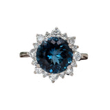 Tanu 14K White Gold 4.05cts London Blue Topaz Diamond Ring | Round 10mm