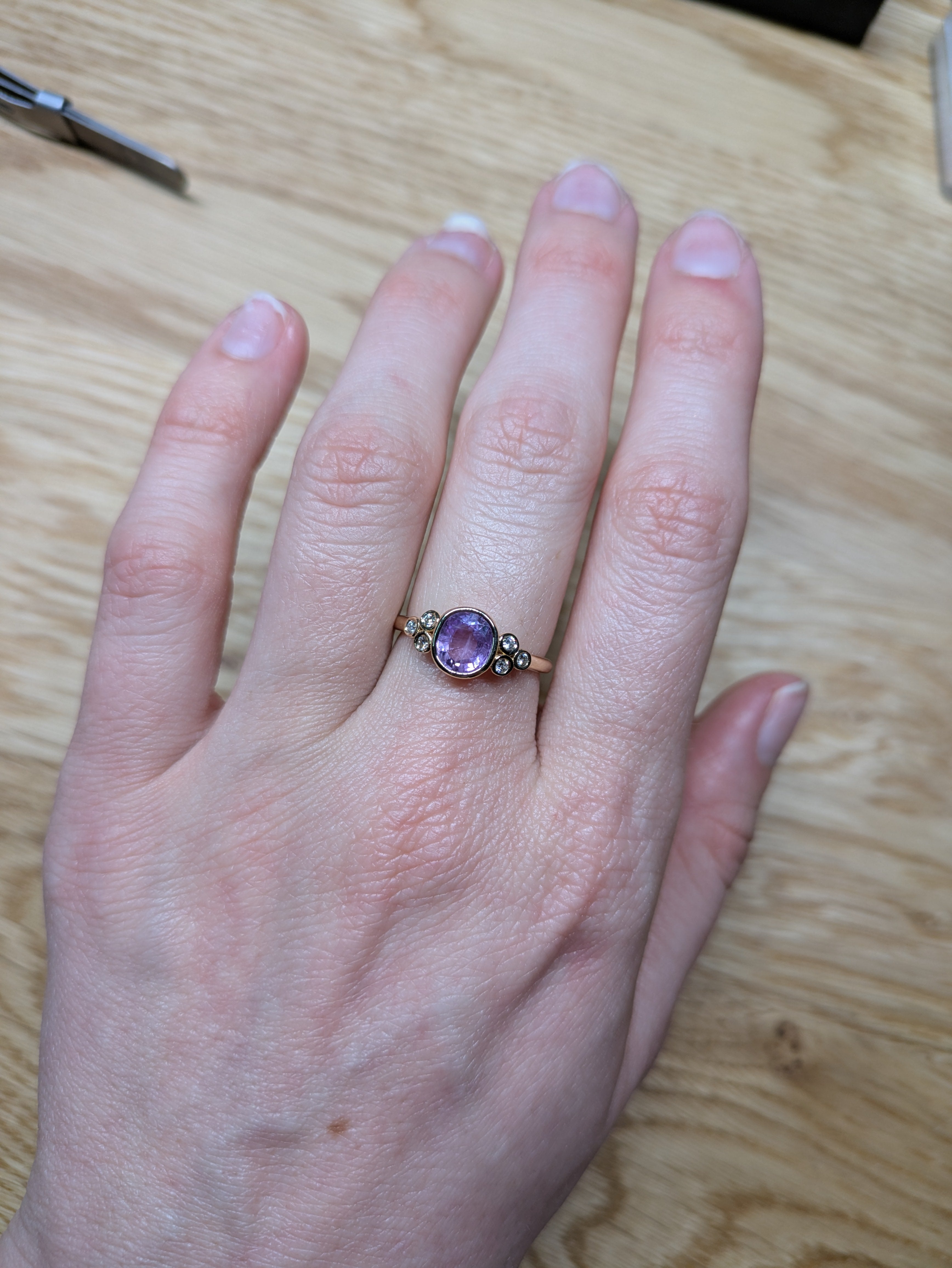 virgo 14k yellow gold 1.26cts purple sapphire diamond ring | oval 7x6mm