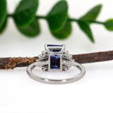 Ashi 14K White Gold Tanzanite Diamond Ring | Emerald Cut 9x7mm