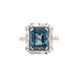 Kashvi 14K Yellow and White Gold London Blue Topaz Diamond Ring | Emerald Cut 11x9mm