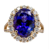 Rani 14K Yellow Gold 4.96cts AAA Deluxe Tanzanite Diamond Ring | Oval Shape 14x10mm