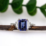 Ashi 14K White Gold Tanzanite Diamond Ring | Emerald Cut 9x7mm