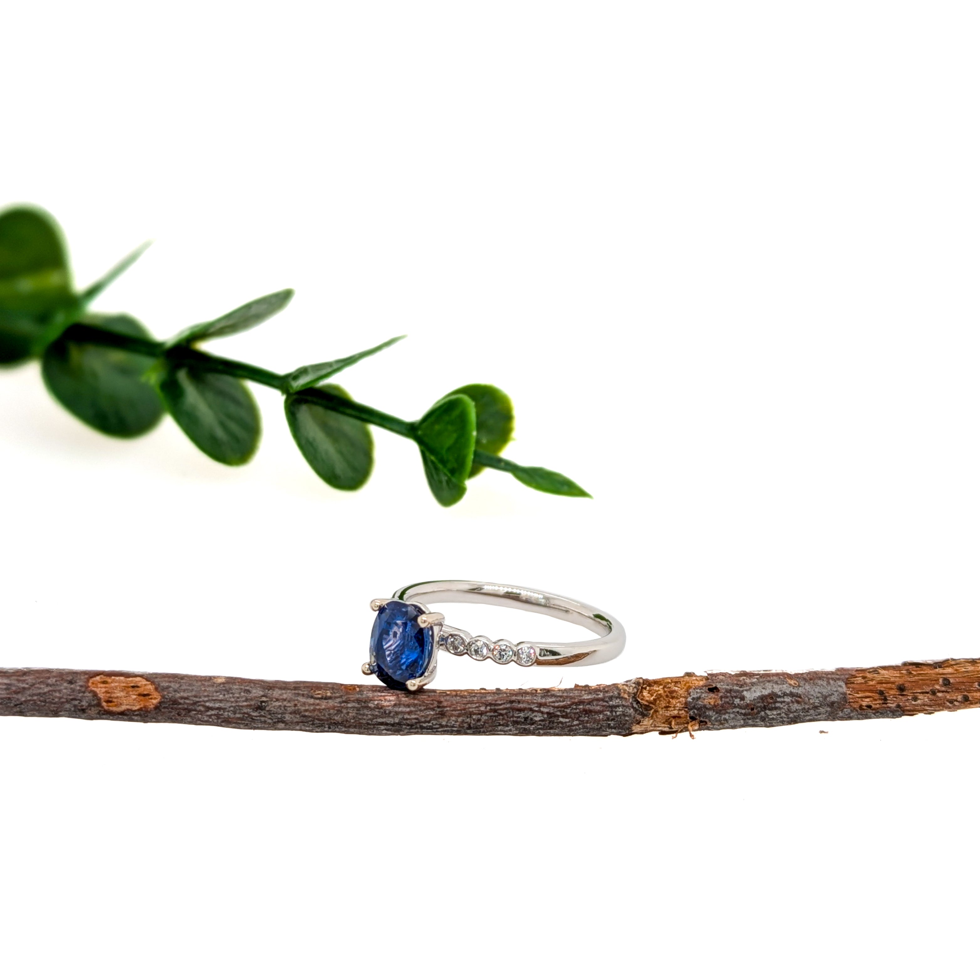 Eleana 14K White Gold 1.13cts Ceylon Sapphire Diamond Engagement Ring | Oval 6x4.7mm