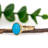 Shivi 14K Yellow Gold Arizona Sleeping Beauty Turquoise Diamond Ring | Oval 10x8mm