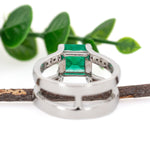 Alena 14K White Gold 2.27cts Colombian Emerald Diamond Ring | Asscher 9mm