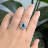 Oriana Estate Blue Zircon Ring with Natural Diamonds Accents: Platinum, 10x7mm